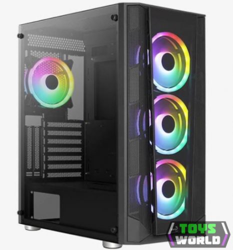 AeroCool Prism-G-BK-v2 táp nélküli ablakos ház fekete 