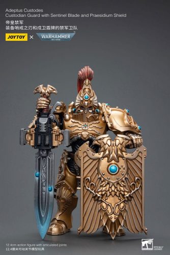 Warhammer 40k 1/18 Adeptus Custodes Solar Watch Custodian Guard with Sentinel Blade and Praesidium Shield akciófigura 12 cm