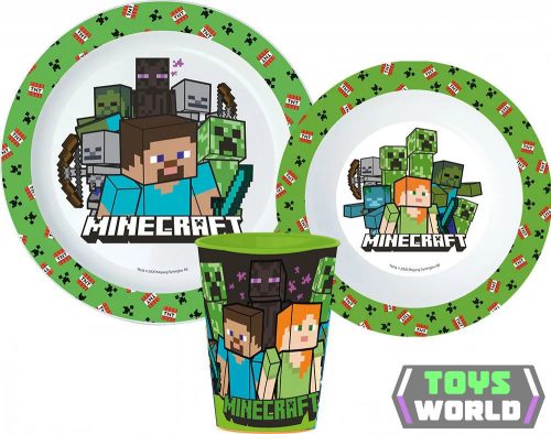 Minecraft étkészlet, micro műanyag szett, pohárral 260 ml