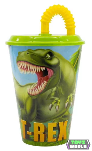 Dinoszaurusz T-Rex szívószálas pohár, műanyag 430 ml